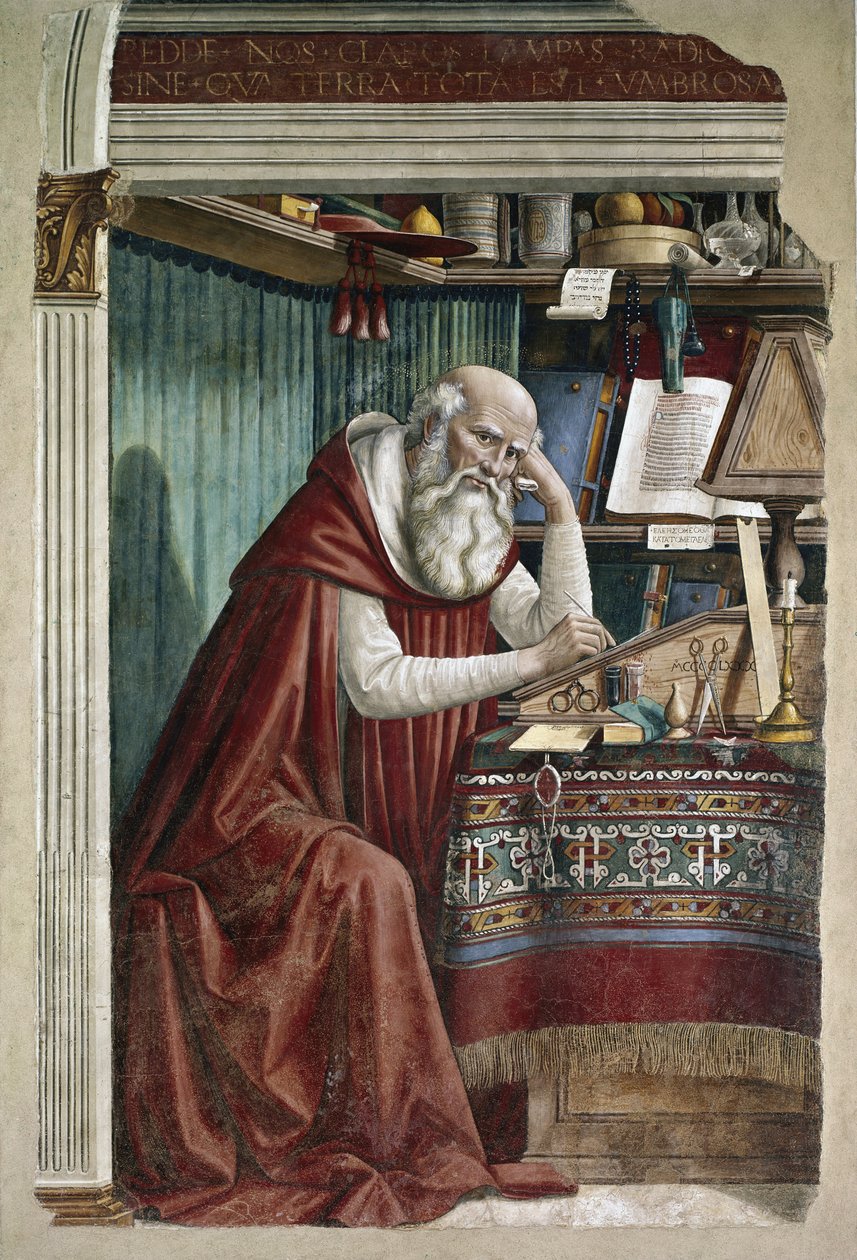 Sint Hiëronymus in zijn studeerkamer (San Gerolamo nello studio). door Domenico Ghirlandaio