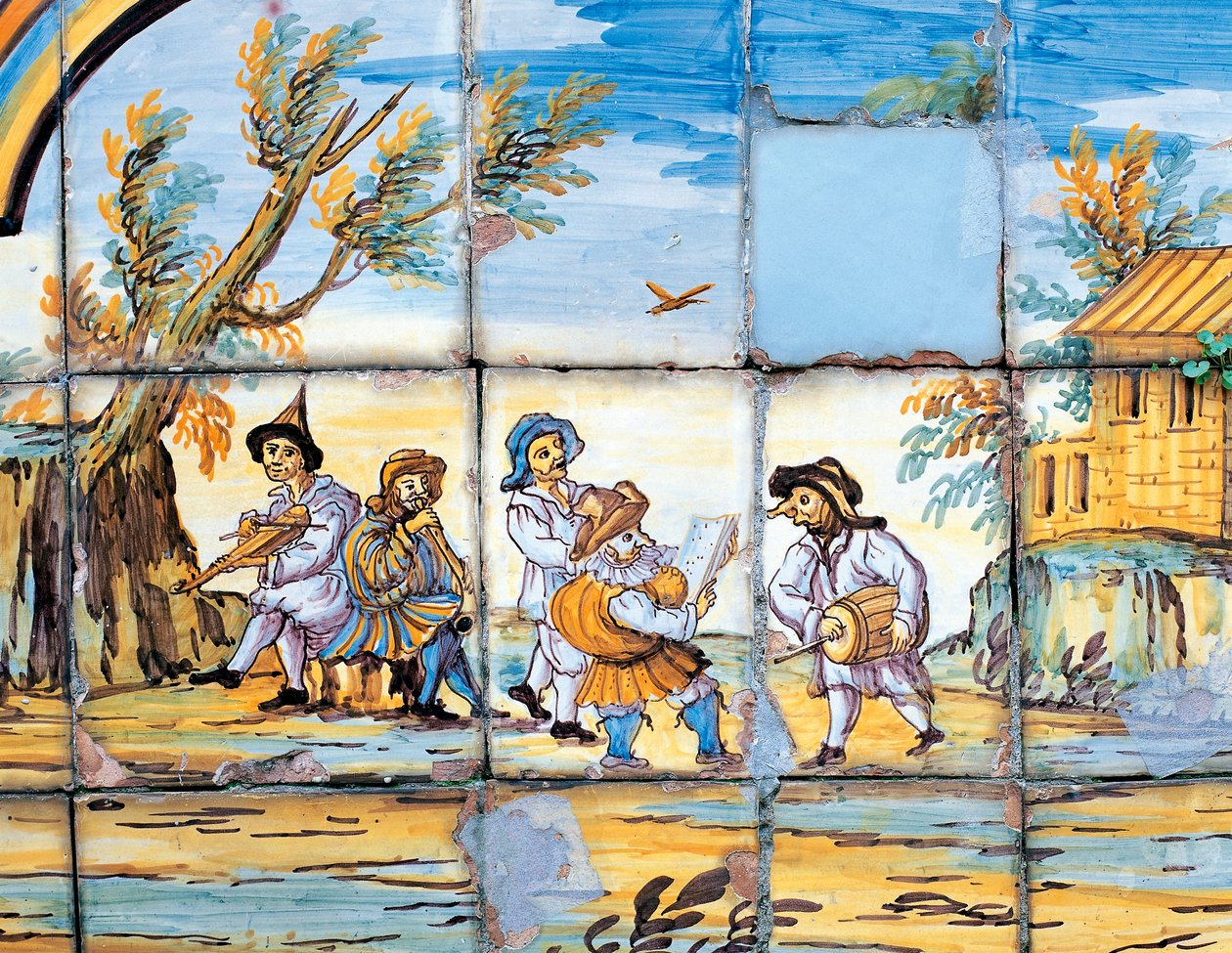 Detail van majolica-decoratie van Klooster van de Arme Klaren door Domenico Antonio Vaccaro