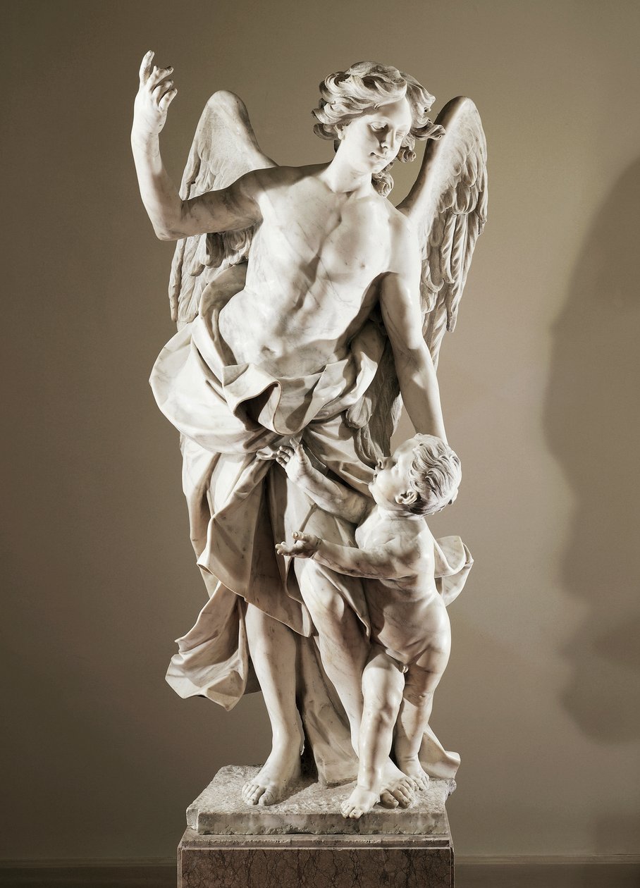 Beschermengel, ca 1724, door Domenico Antonio Vaccaro (1678-1745), marmeren beeld, hoogte 190 cm, anti-Sacristie van de Basiliek van San Paolo Maggiore, Napels, Campania, Italië door Domenico Antonio Vaccaro
