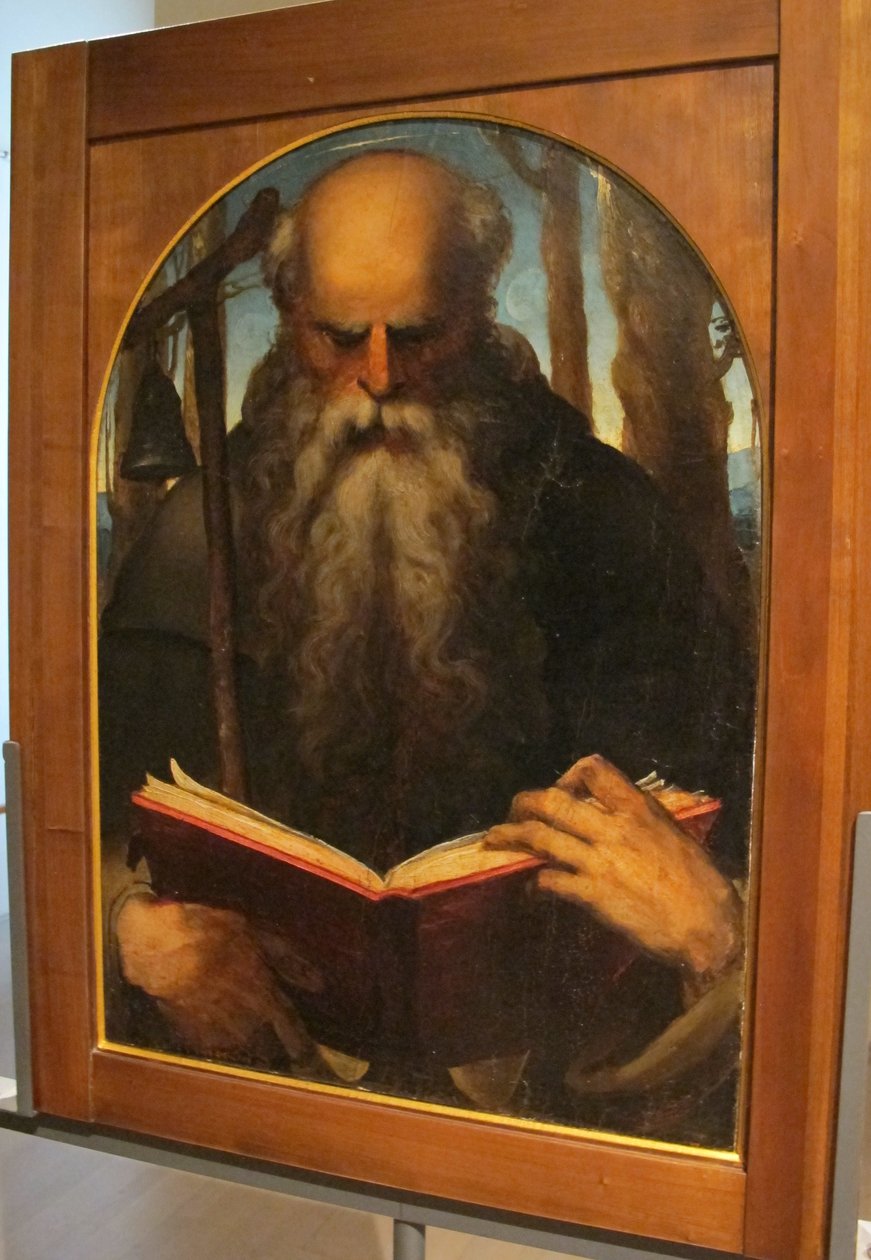 Baccafumi, cataletto voor de overledenen van het bedrijf van s. a. abate, 1538-40, Antonio abate legente door Domenico Beccafumi