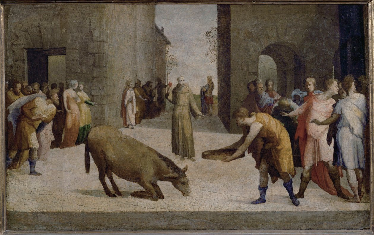 De heilige Antonius van Padua en het wonder van de muilezel ... door Domenico Beccafumi