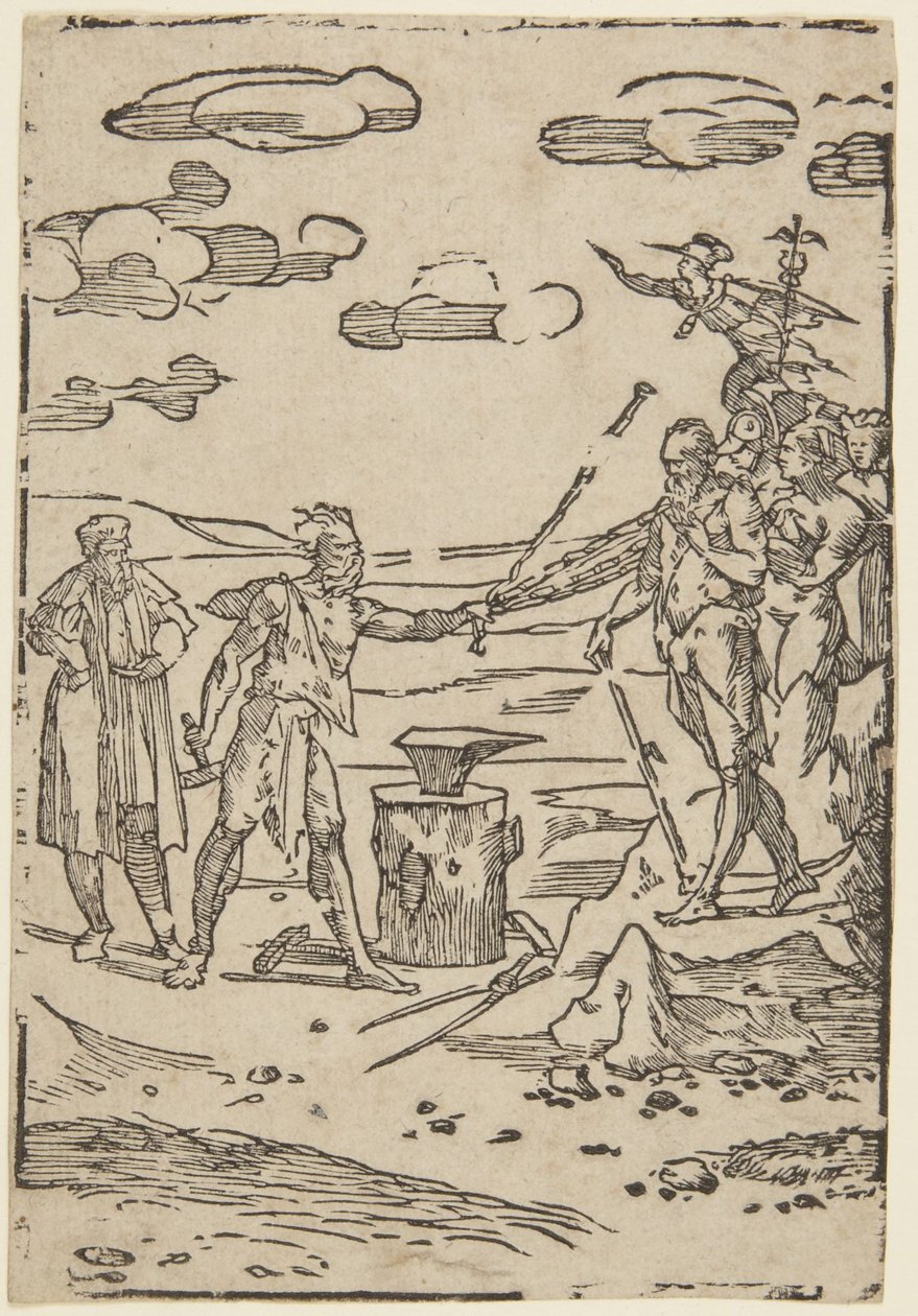 De smid, nummer 5 uit de serie De praktijk van de alchemie door Domenico Beccafumi