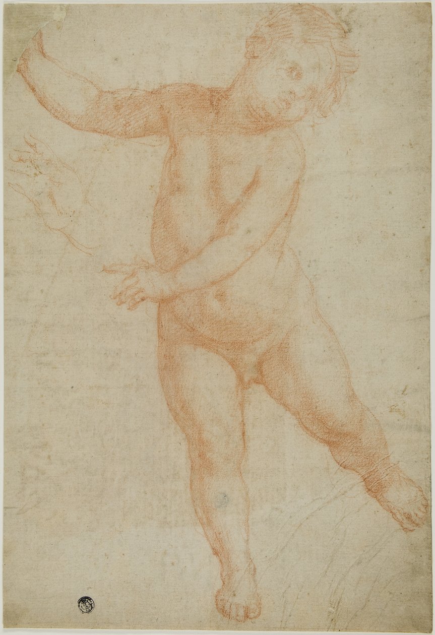 Putto geposeerd op rechterbeen (recto); schets van een gedrapeerde arm (verso) door Domenico Cresti