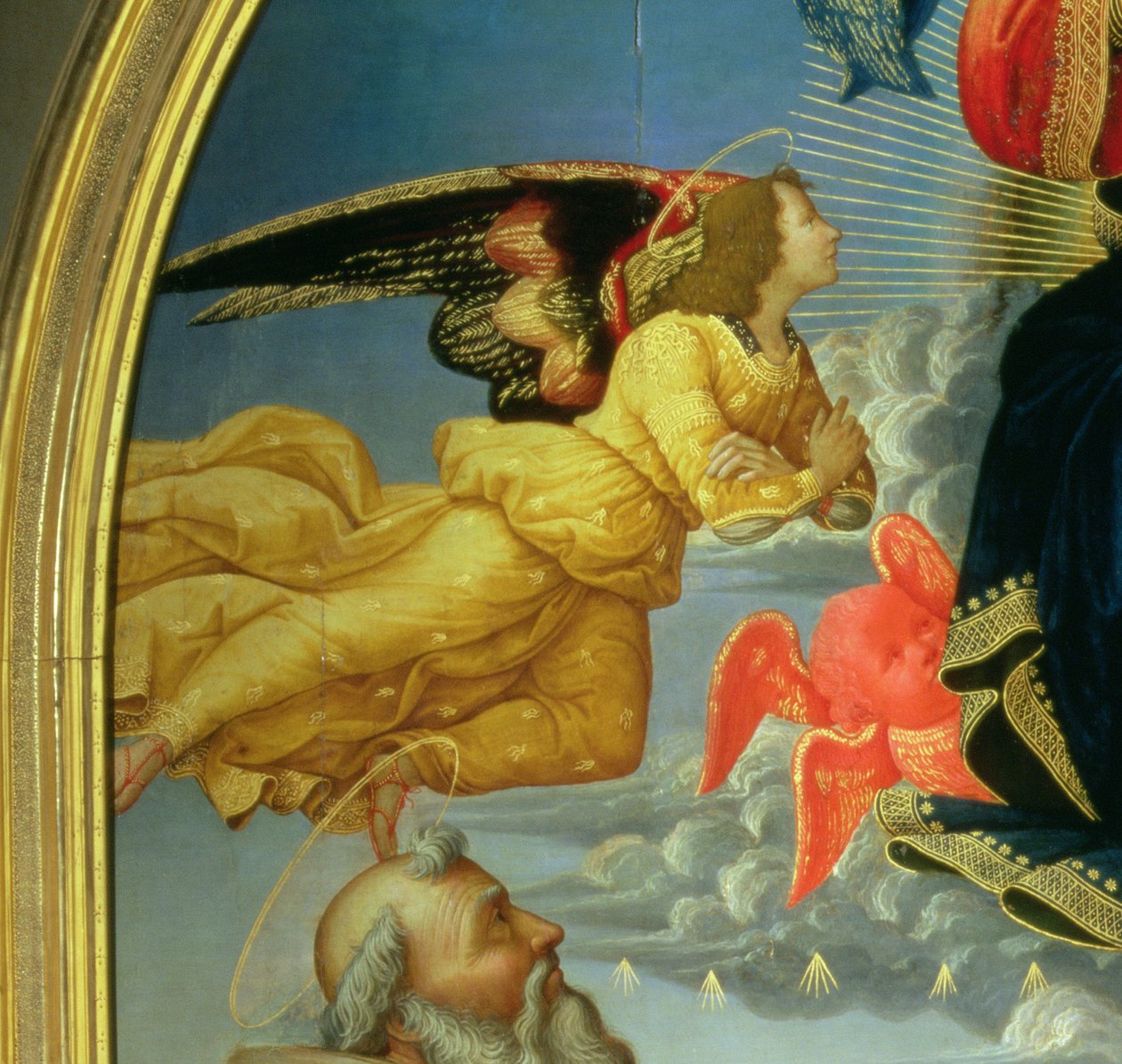 Christus in Glorie met St. Benedictus, St. Romuald, St. Attinia, St. Grecinia en de schenker, abt Buonvicini (detail) door Domenico Ghirlandaio