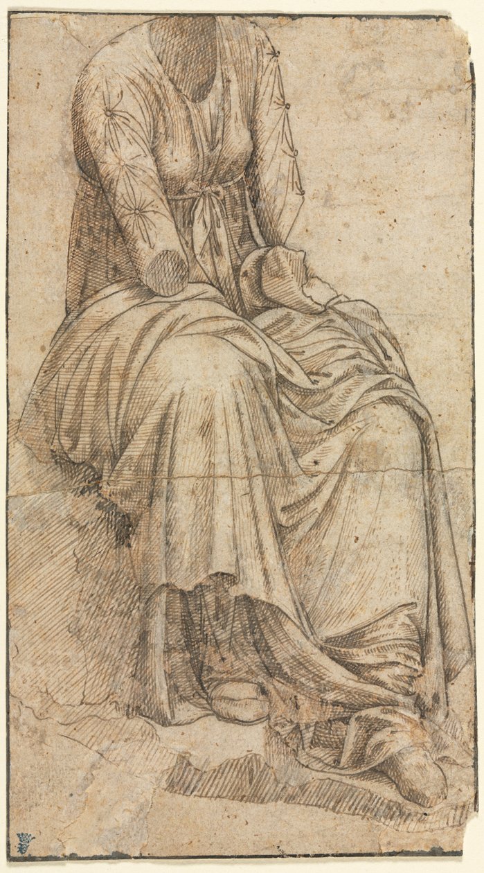 Kopie van een Romeins standbeeld van een zittende vrouw door Domenico Ghirlandaio
