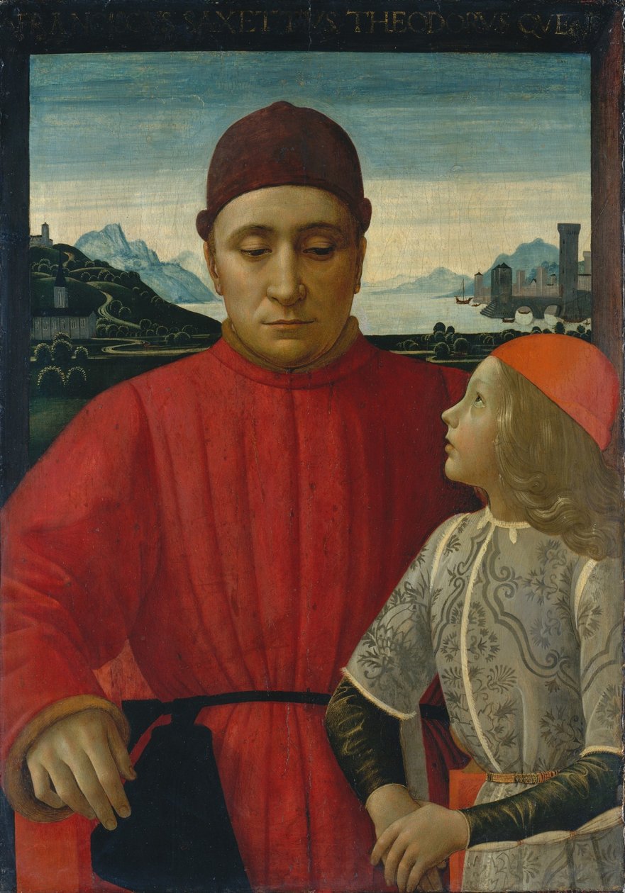 Italiaans: Portret van Francesco Sassetti met zijn zoon Teodoro Francesco Sassetti en zijn zoon Teodoro door Domenico Ghirlandaio