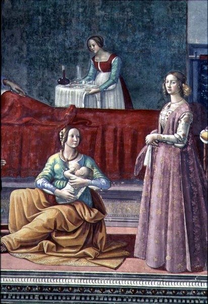 St. Elizabeth en Johannes de Doper, uit de Geboorte van Johannes de Doper door Domenico Ghirlandaio