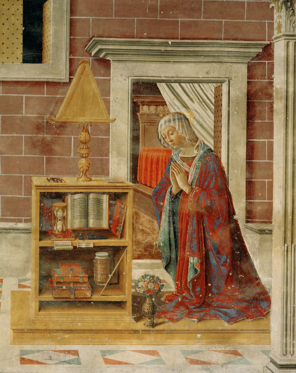 De Aankondiging. Fresco (vers) door Domenico Ghirlandaio