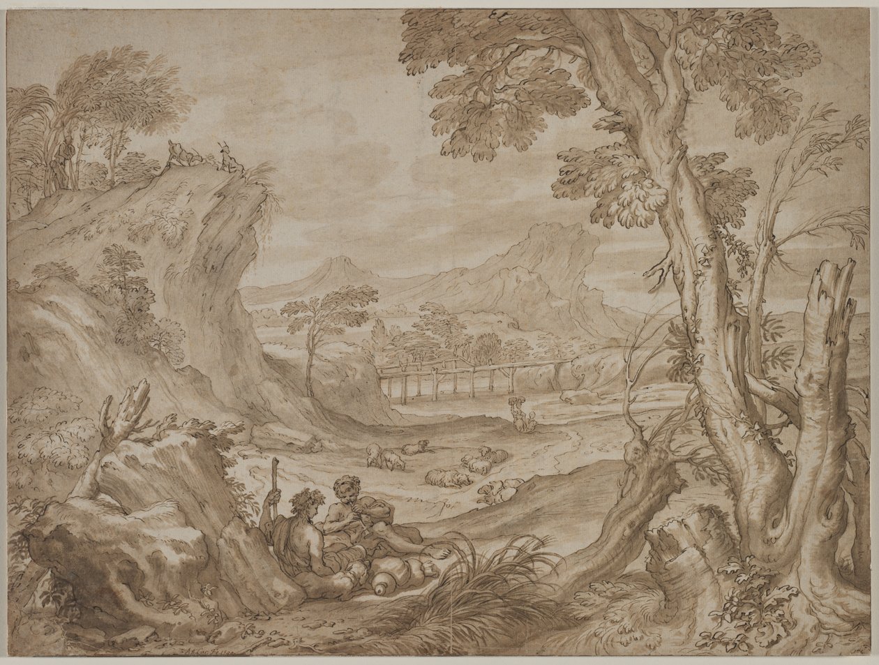 Landschap met herders, ca. 1700 door Domenico I Piola