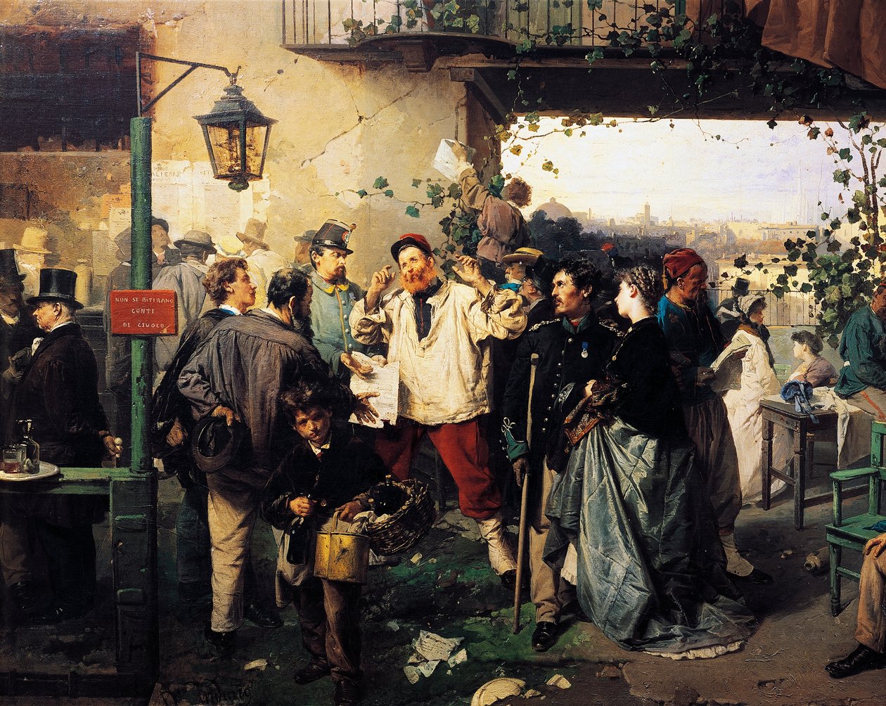 Nieuws van de Vrede van Villafranca, detail van schilderij door Domenico Induno door Domenico Induno