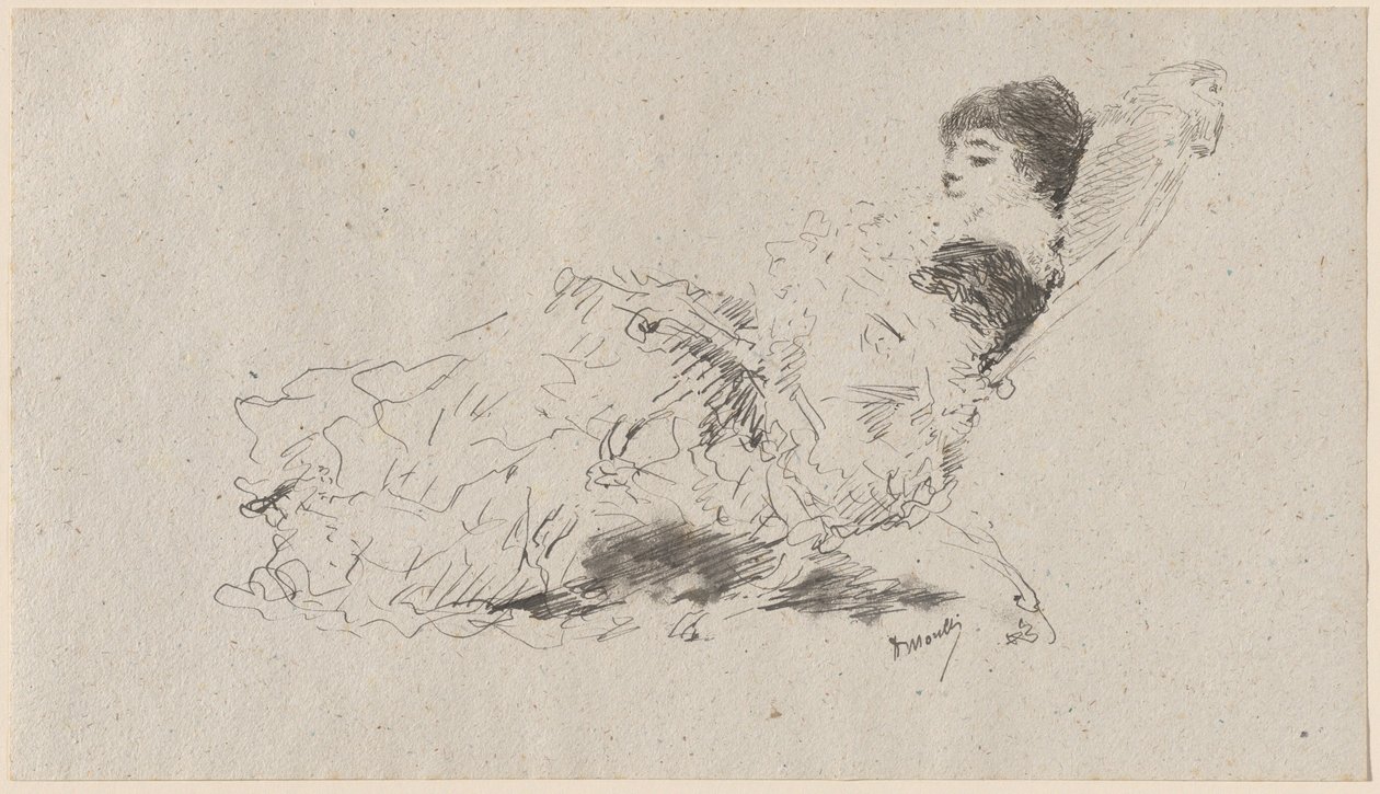 De dochter van de kunstenaar Eleonora liggend op een chaise-longue door Domenico Morelli