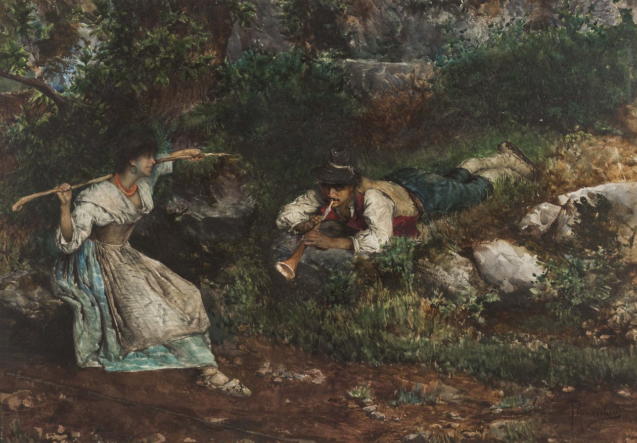 Een Italiaanse Contadina verleid door een Herder door Domenico Pennacchini