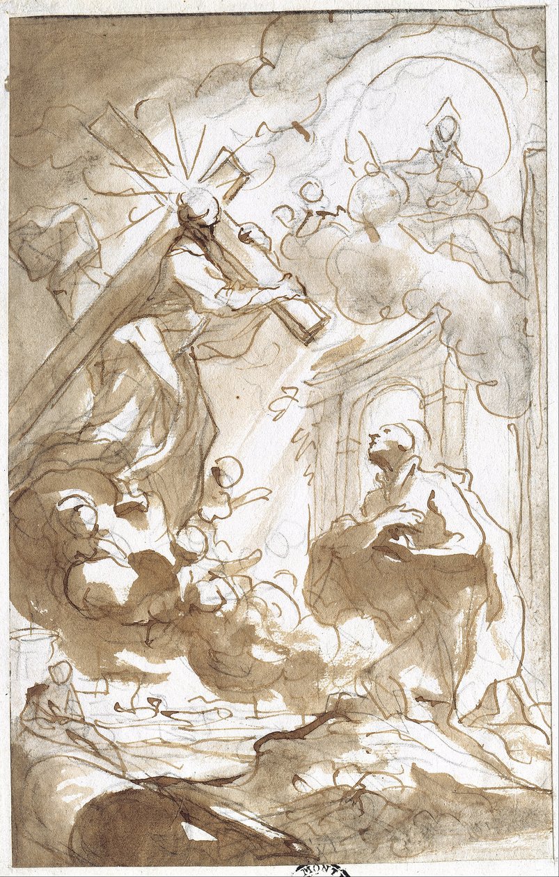 Christus met zijn kruis verschijnt voor de heilige Ignatius van Loyola door Domenico Piola