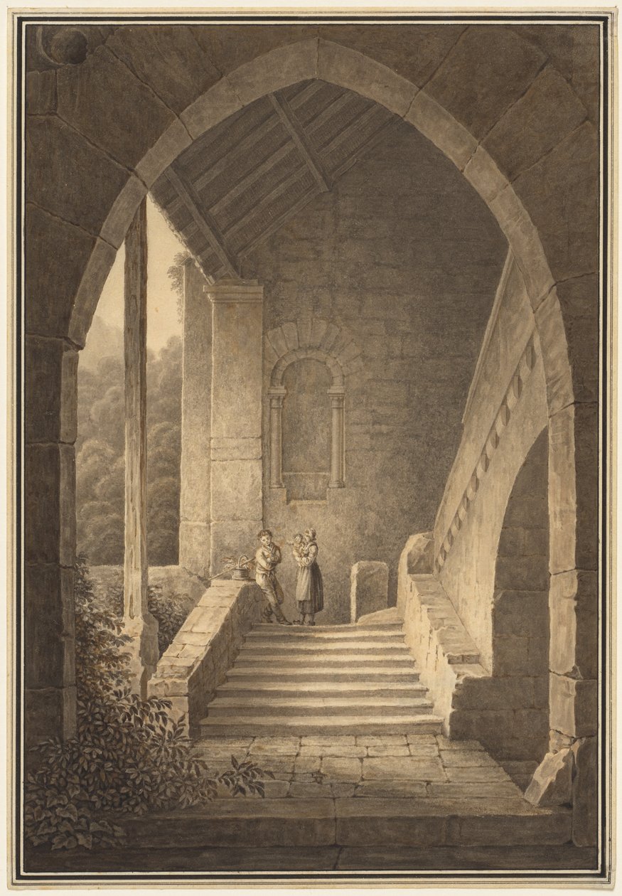 Buiten Trap van een Gotische Ruïne Treppenaufgang einer gotischen Ruine, 1830 door Domenico Quaglio