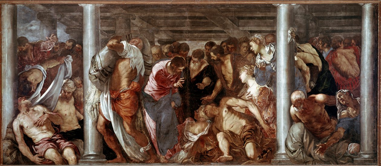 Christus hoort de verlamde (de probatische poel) door Domenico Robusti Tintoretto