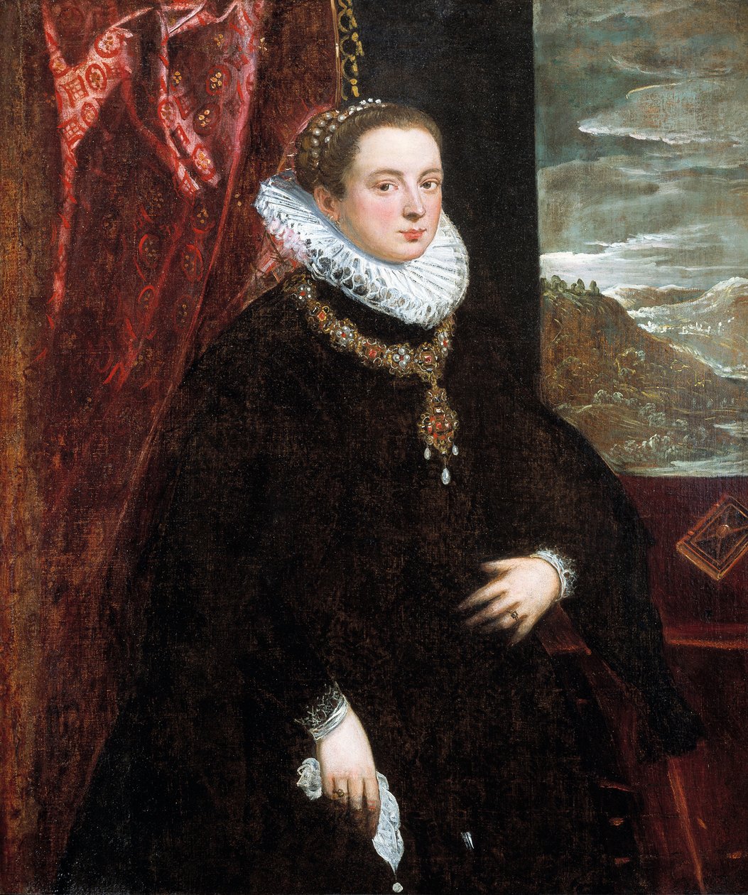 Portret van een dame in het zwart door Domenico Tintoretto
