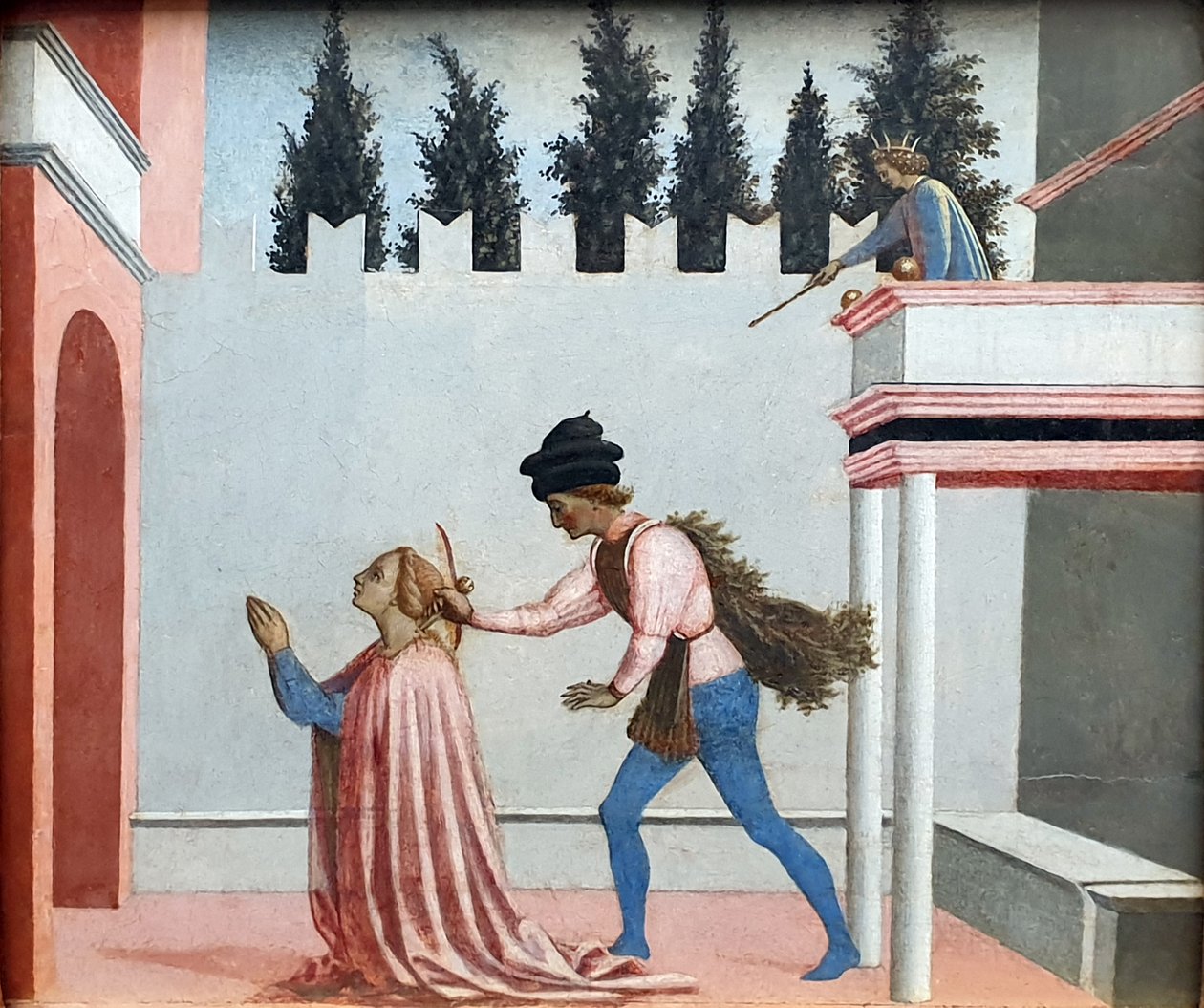 Duits: Das Martyrium der Heiligen Lucia Het martelaarschap van de heilige Lucia door Domenico Veneziano