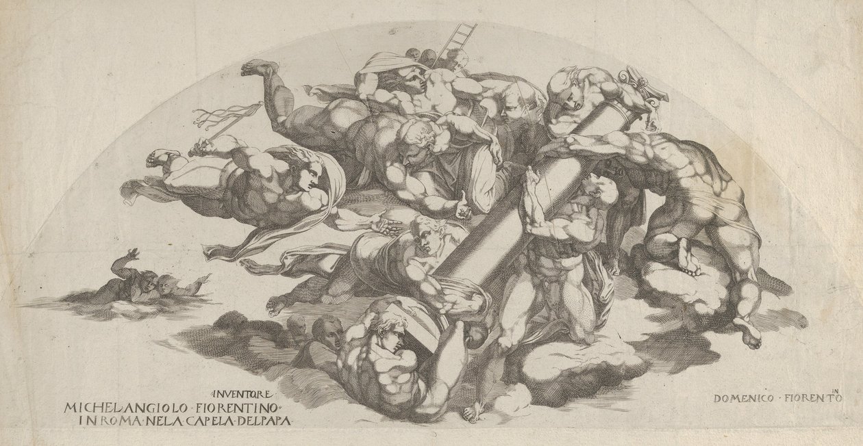 Groep uit het Laatste Oordeel, Engelen die de Kolom van de Geseling dragen, 16e eeuw door Domenico del Barbiere