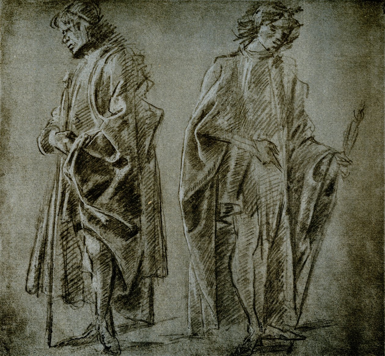 Draperie studies voor twee mannelijke figuren door Domenico school of Ghirlandaio