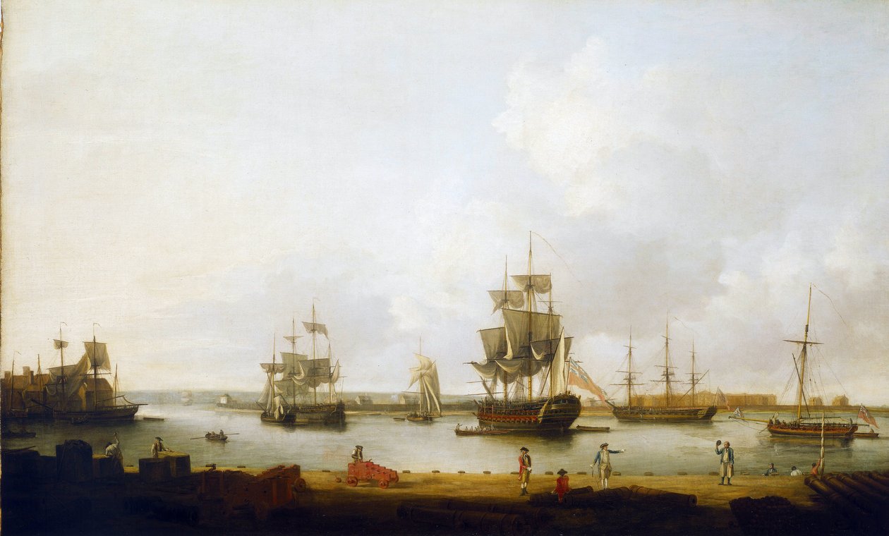 Oorlogsschepen bij de kanonnenkade in Portsmouth (Engeland) door Dominic Serres