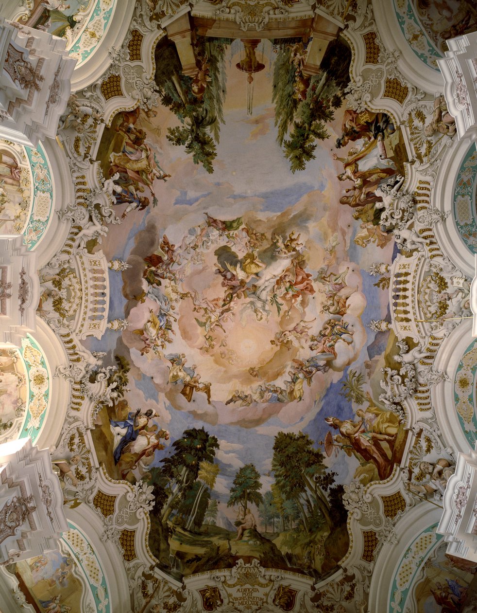 Fresco dat de koepel van het Schussenried-klooster decoreert door architect Domenikus Zimmermann (1685-1766) 1730-1731 Schussenried, Duitsland door Dominikus Zimmermann
