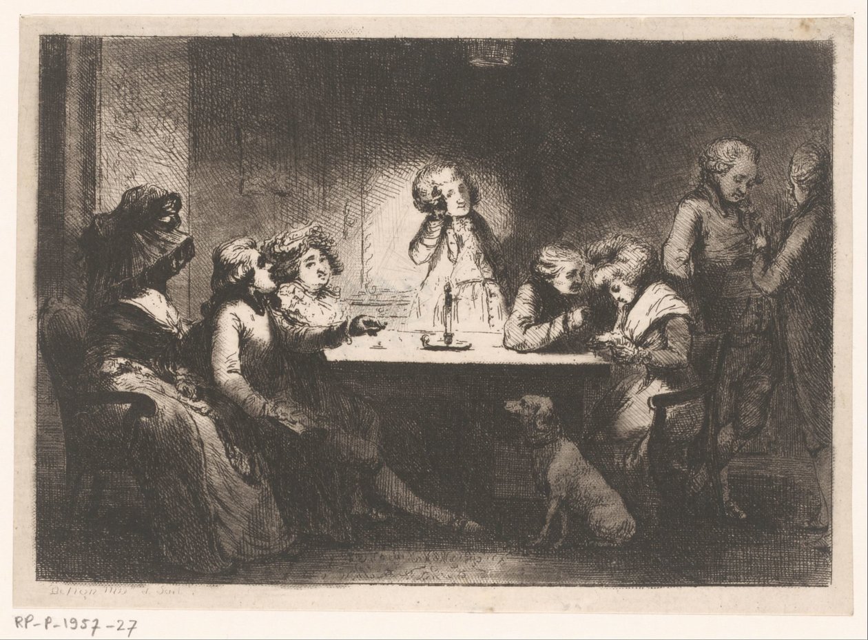 Gezelschap rond een tafel bij kaarslicht door Dominique Vivant Denon (baron)