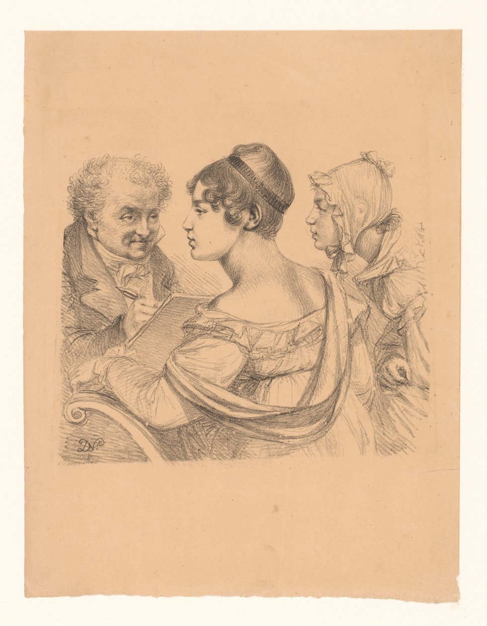 Zelfportret van de kunstenaar met twee jonge vrouwen als modellen door Dominique Vivant Denon (baron)