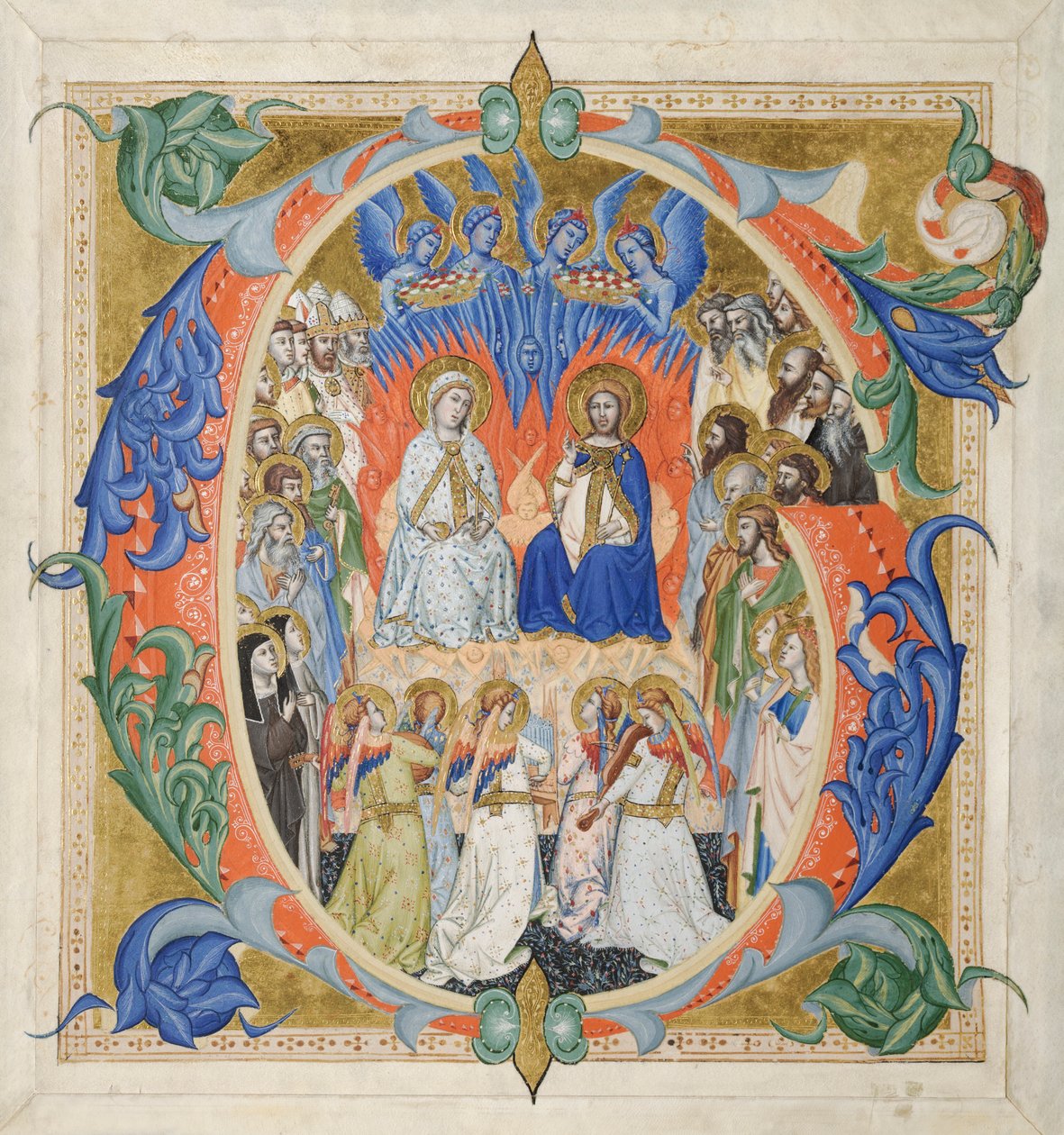 Initiaal G[audeamus omnes] uit een Graduale: Het Hof van de Hemel door Don Silvestro dei Gherarducci