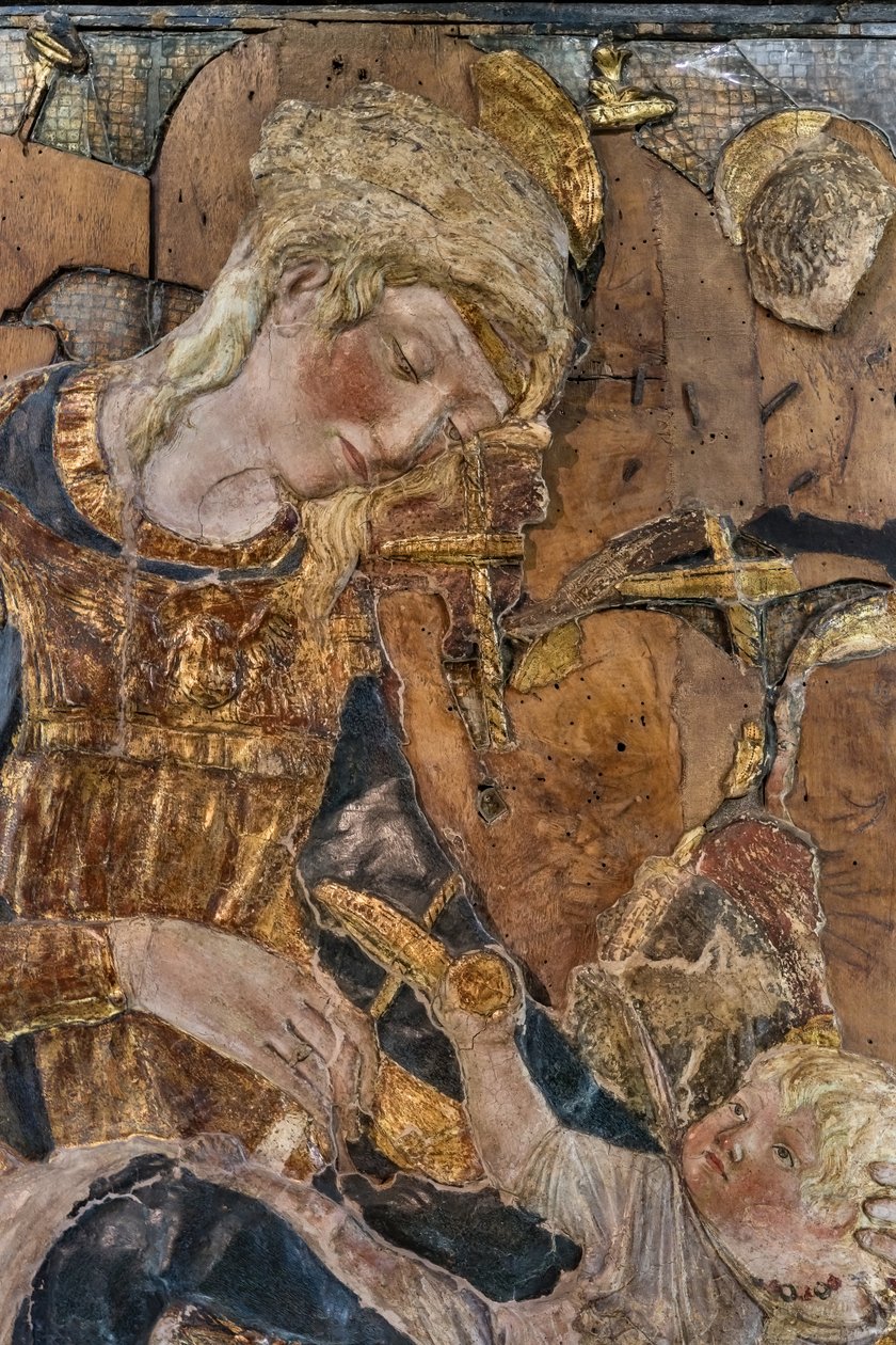 Madonna met kind en engelen, vóór 1443 (polychroom stucwerk) door Donatello
