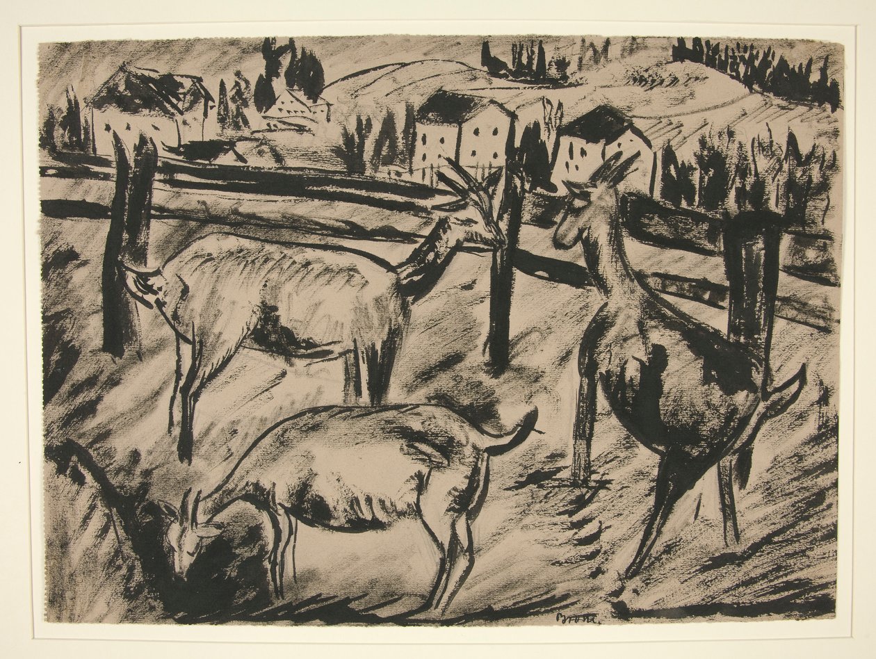 Geiten en landschap door Dora Bromberger