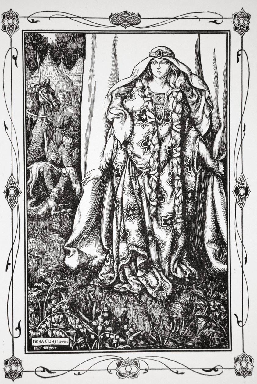 Bij de deur van een... stond een dame, 1905 door Dora Curtis