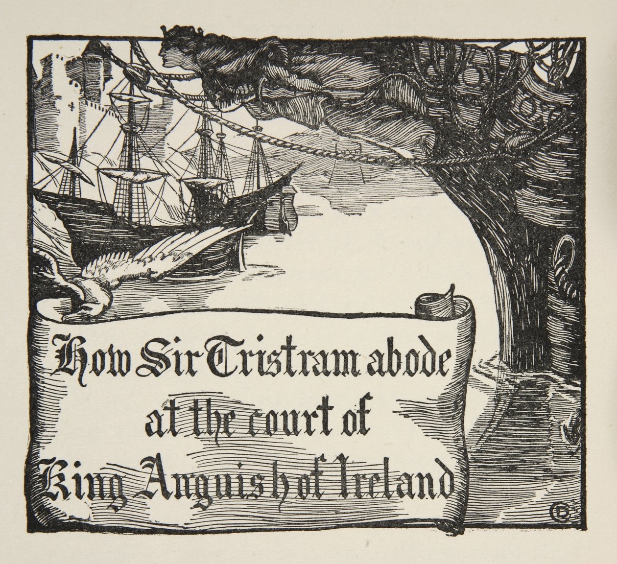 Hoe Tristram verbleef aan het hof van koning Anguish van Ierland, illustratie uit 