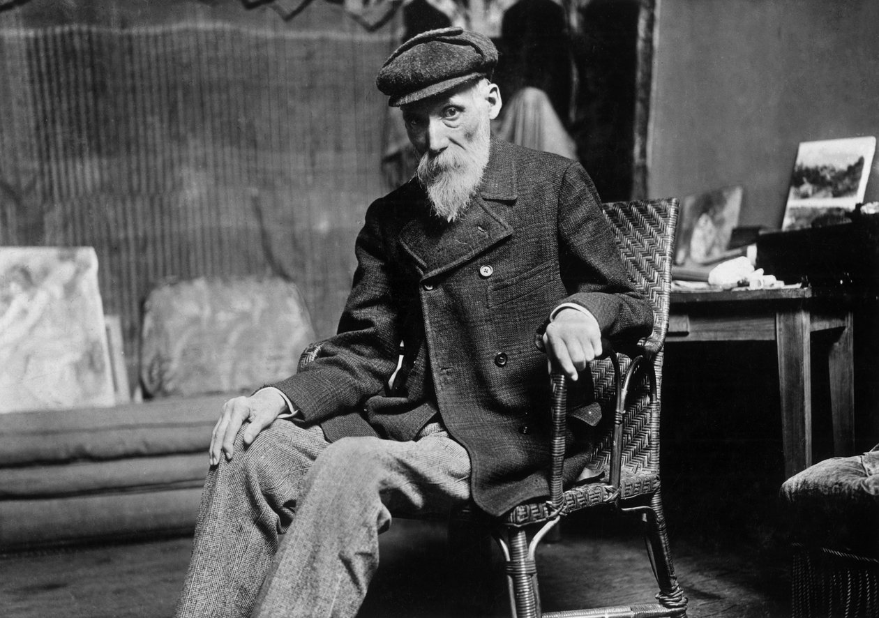 Auguste Renoir (1841-1919), Franse schilder, in zijn atelier in Cagnes-sur-Mer (Alpes-Maritimes), circa 1907 door Dornac