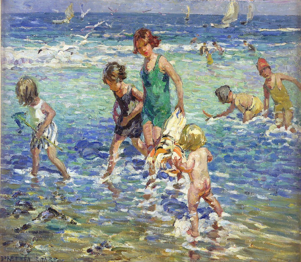 Zee baden (olieverf op doek) door Dorothea Sharp