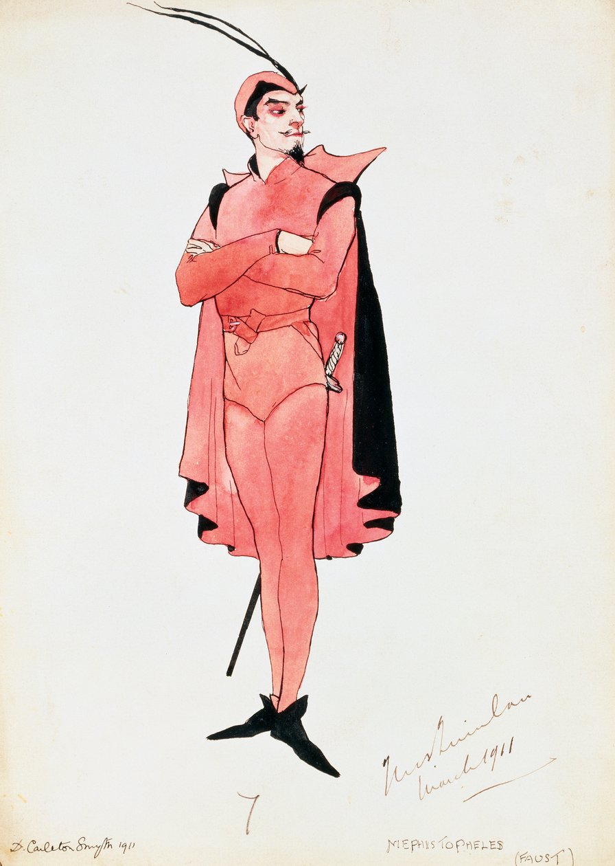 Kostuum voor Mephistopheles in Faust door Charles Gounod, schets door Carleton Smyth, voor uitvoering in 1911, 20e eeuw door Dorothy Carleton Smyth