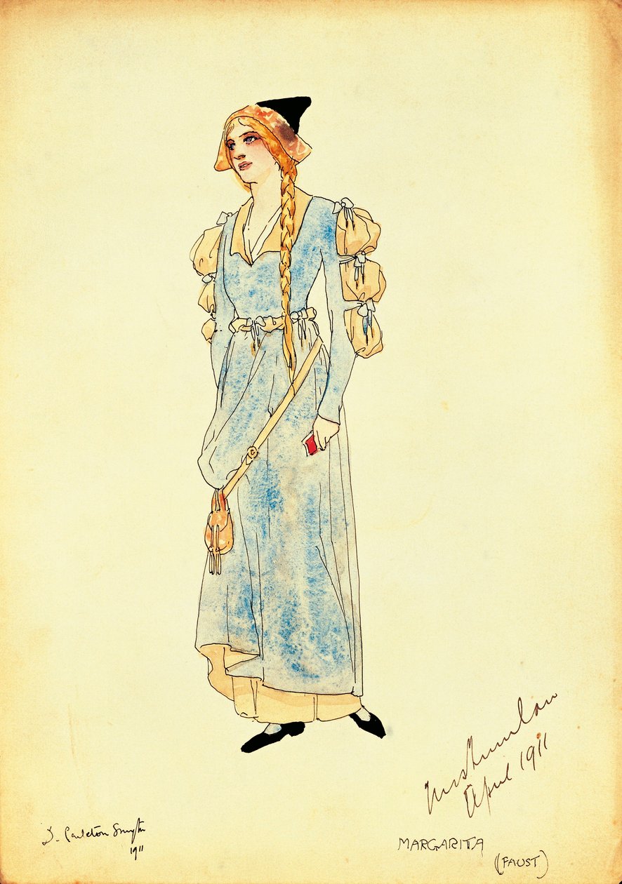 Kostuumschets voor Marguerite voor de uitvoering van Faust door Dorothy Carleton Smyth