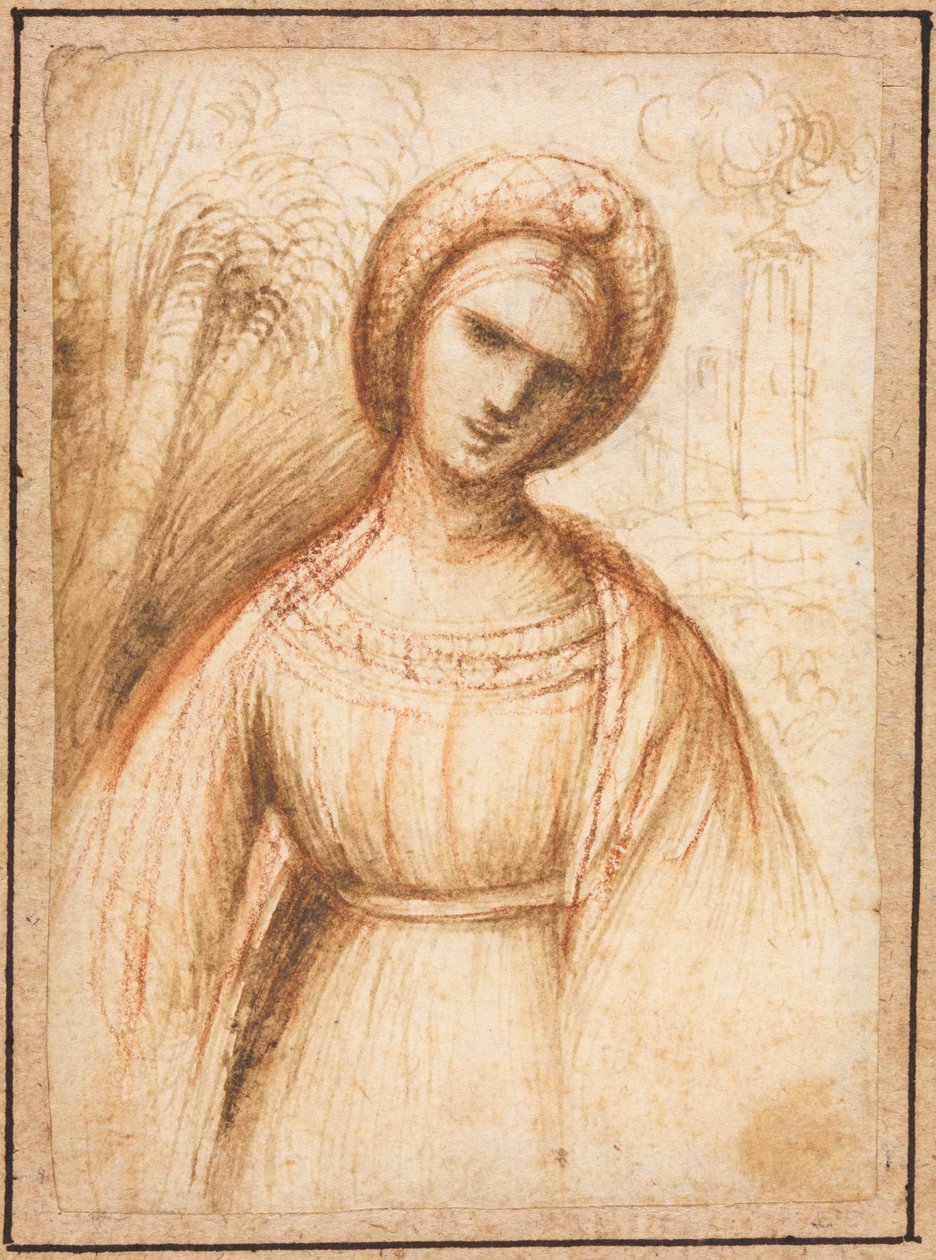 Dame in een landschap recto, buste-lengte profiel van een oude vrouw verso, ca. 1521 door Dosso Dossi