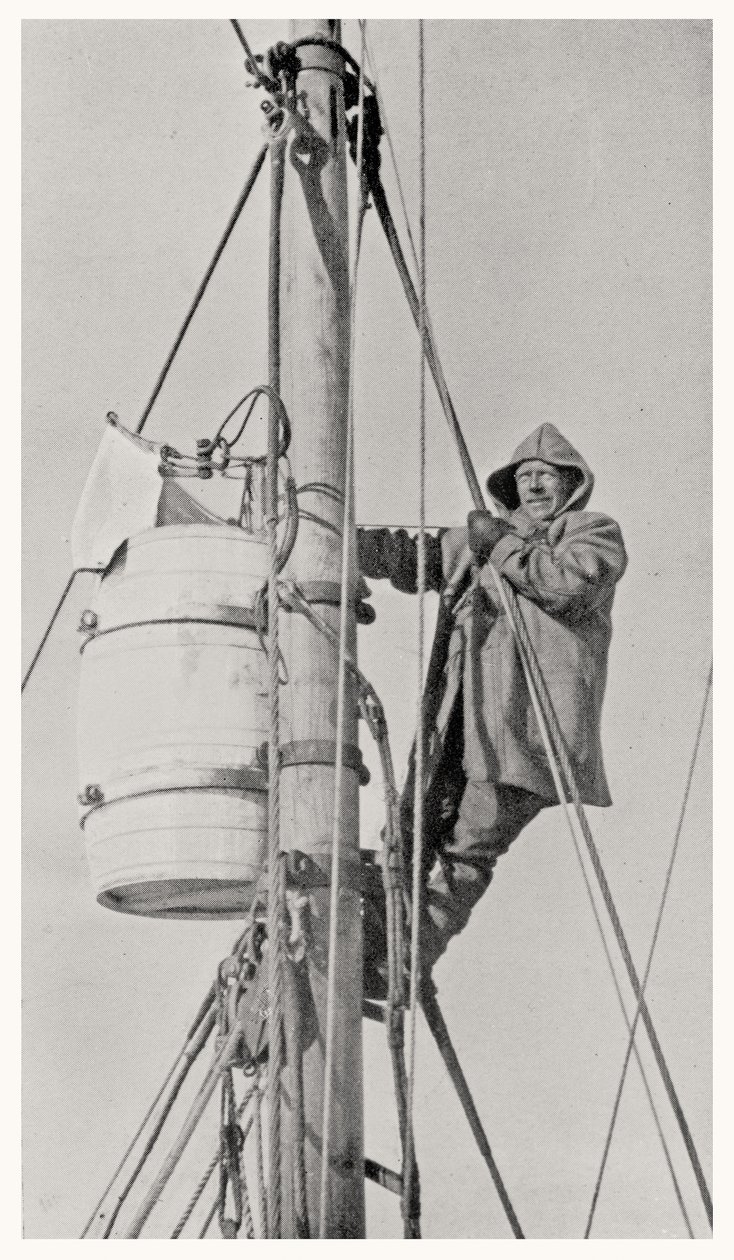 Commandant Frank Wild bij de Masttop, tijdens de Endurance-expeditie naar Antarctica, 1914-1916 door Dr. Alexander Macklin