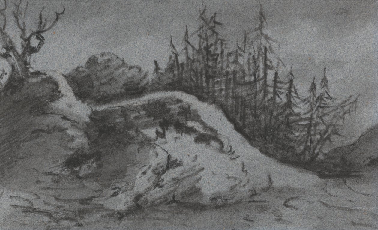 Compositie van rotsen en pijnbomen door Dr. Thomas Monro