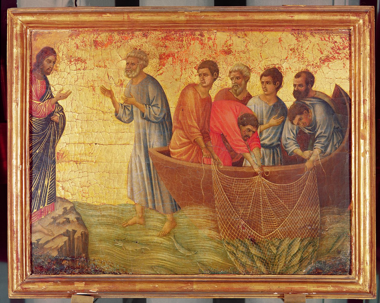 De verschijning op het Meer van Tiberias, uit het verhaal van Christus na de Opstanding, de verso van het Maesta altaarstuk, voltooid 1311 door Duccio di Buoninsegna