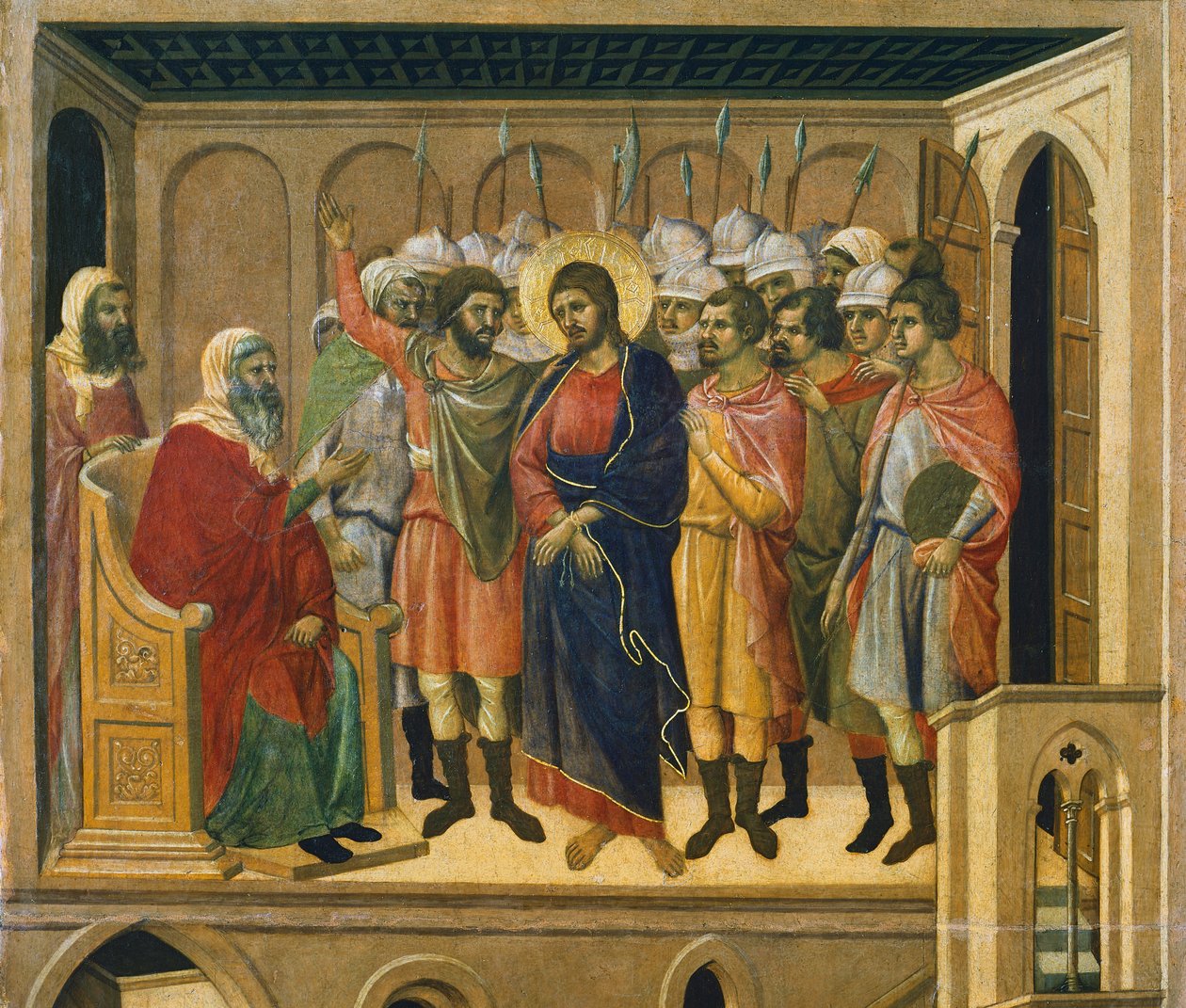 Christus voor de Hogepriester (detail) door Duccio di Buoninsegna