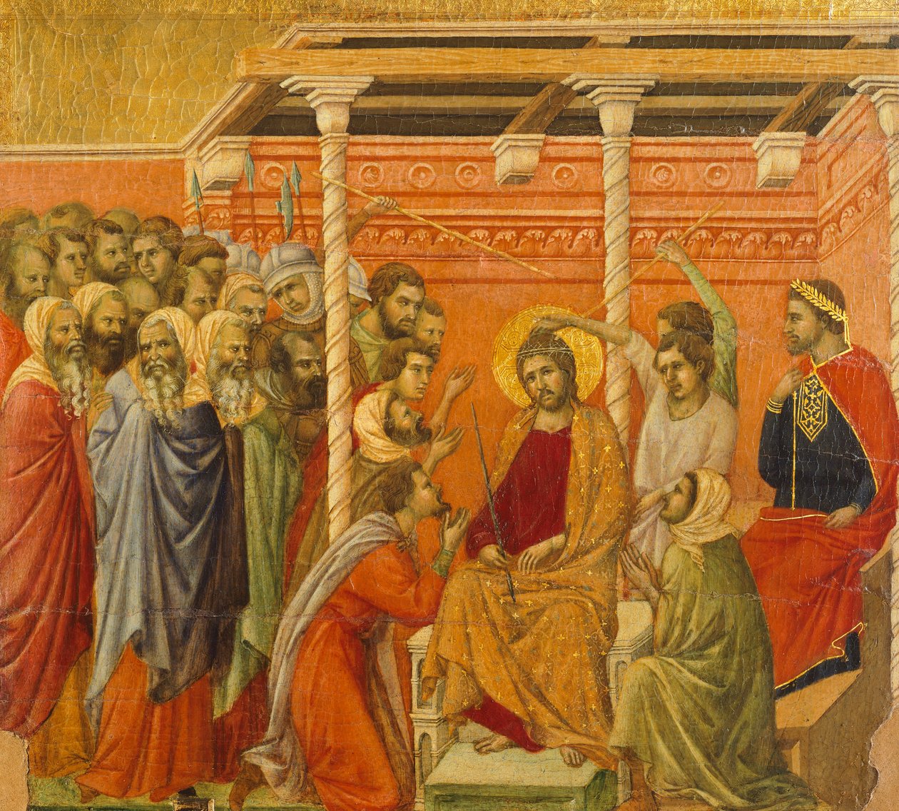 Kroning met doornen (detail) door Duccio di Buoninsegna