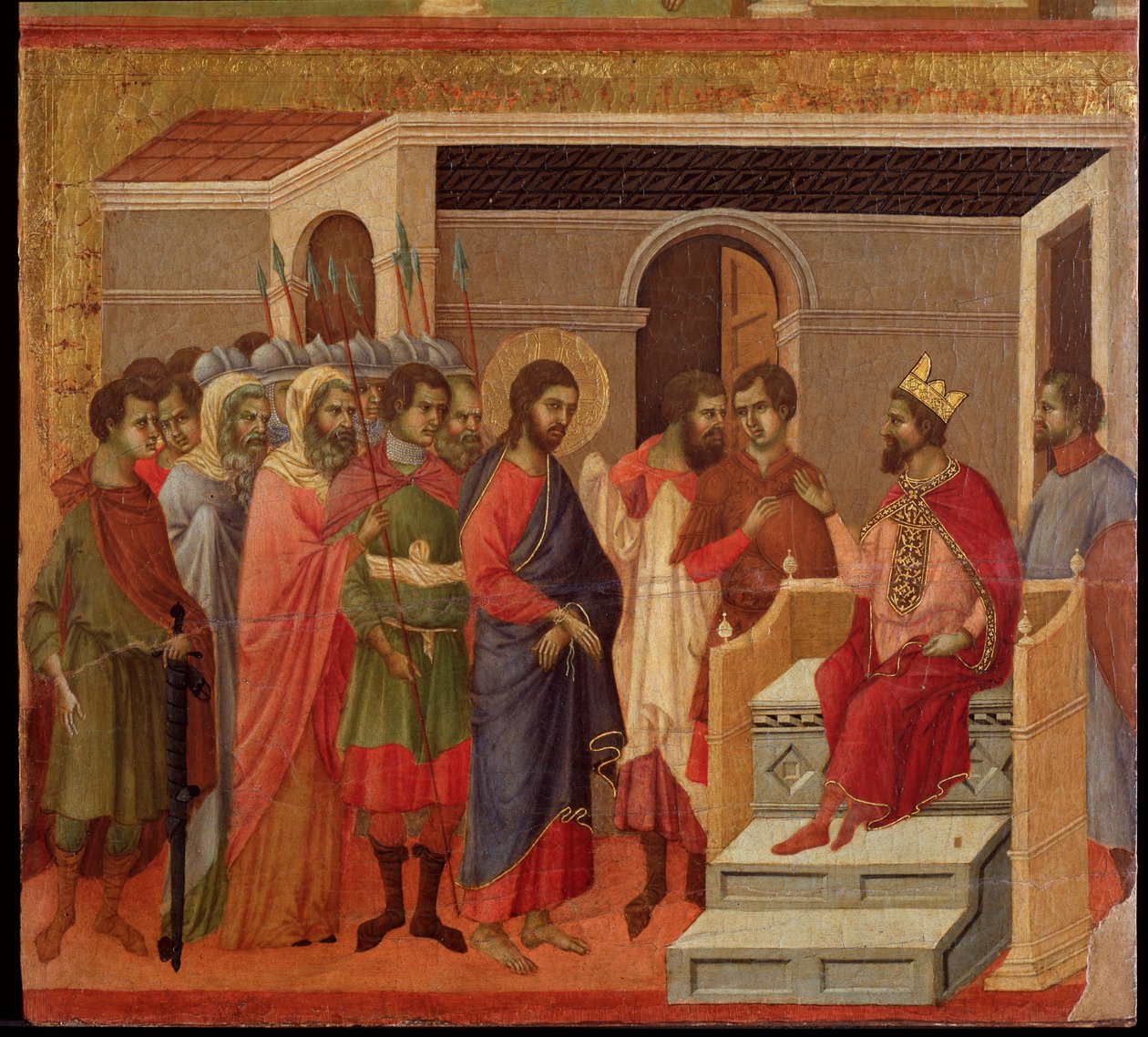Jezus voor Herodes. Maesta altaarstuk door Duccio di Buoninsegna