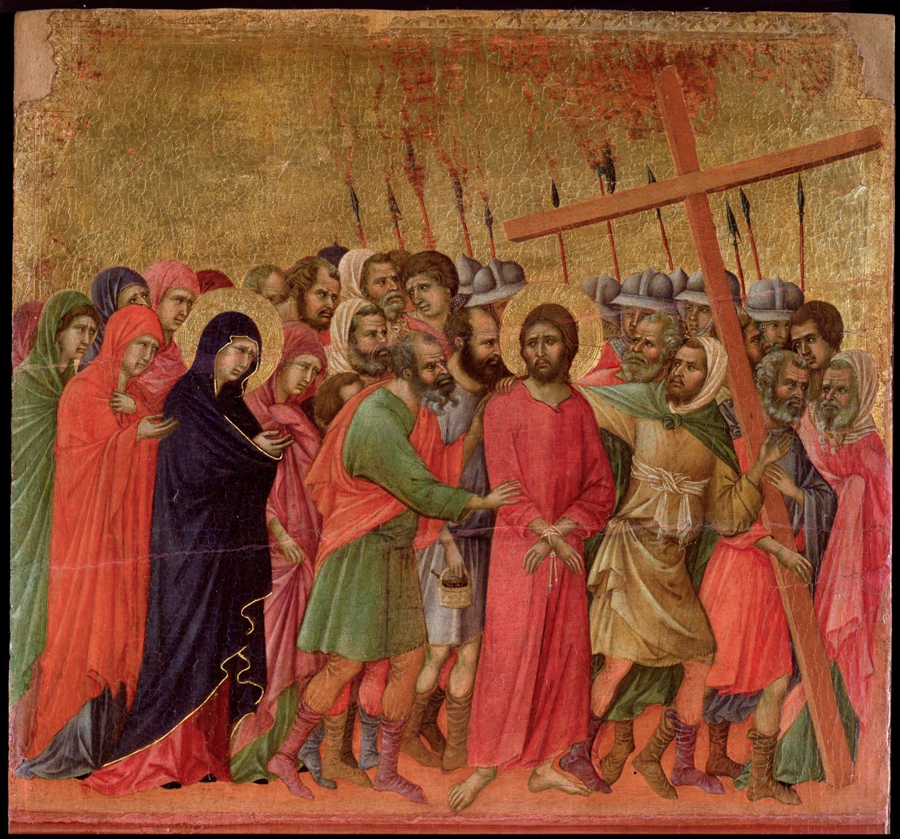 Passie: de beklimming naar Calvarie door Duccio di Buoninsegna