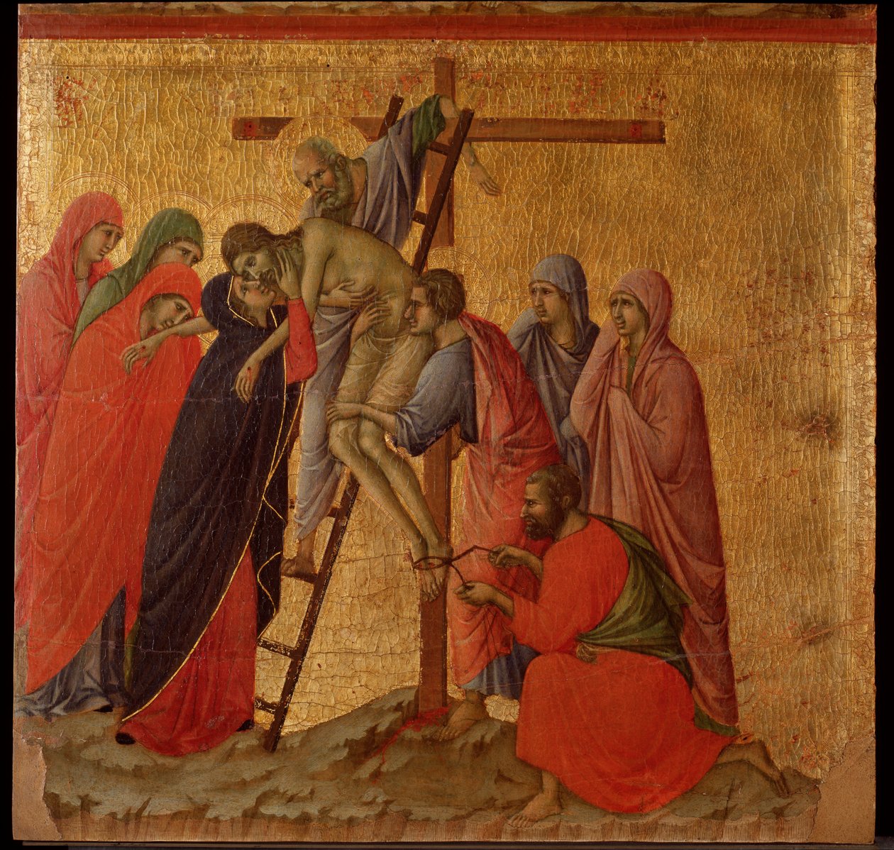 Passie: de kruisafneming. Maesta altaarstuk door Duccio di Buoninsegna