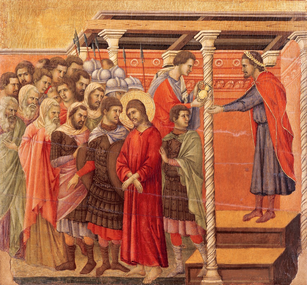 Pilatus wast zijn handen (detail) door Duccio di Buoninsegna