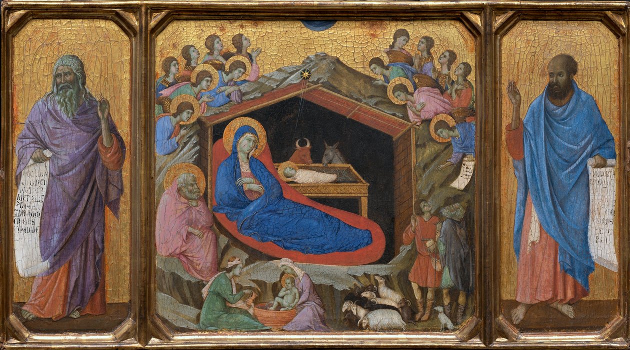 De Geboorte met de Profeten Jesaja en Ezechiël door Duccio di Buoninsegna
