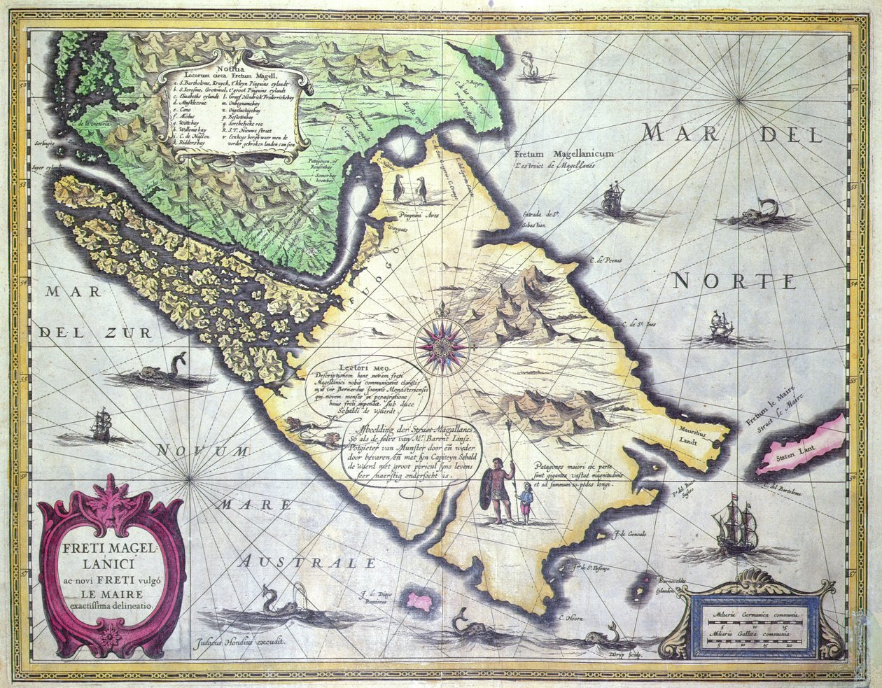Kaart van de Straat van Magellaan, Patagonië (kleurgravure) door Dutch School