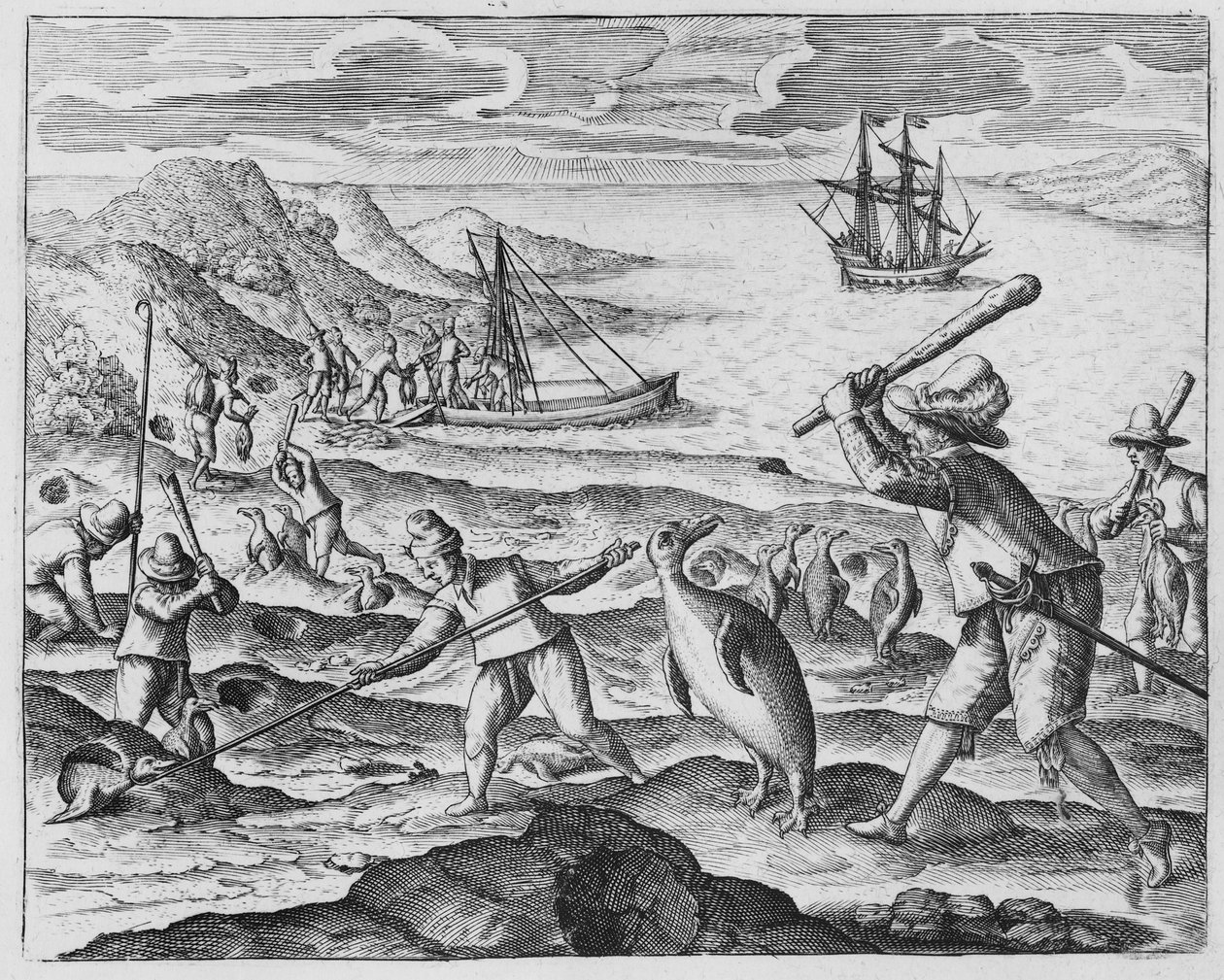 Pinguïn jacht, 1598 door Dutch School