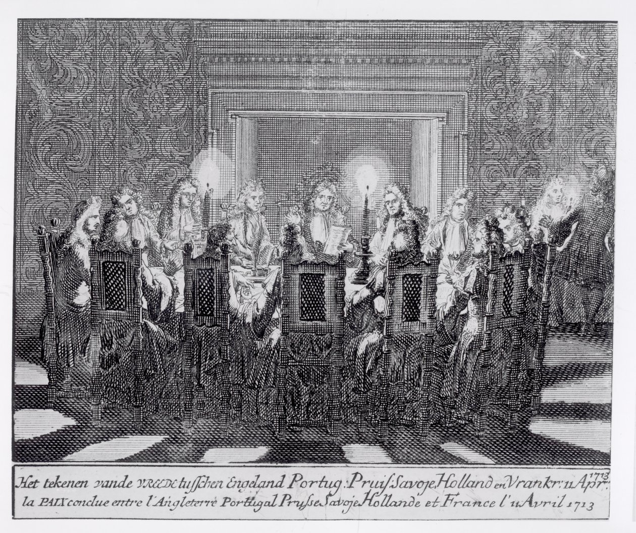 De ondertekening van het Verdrag van Utrecht op 11 april 1713 door Dutch School